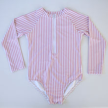 pink and white long sleeve stripe girls swimsuit coco active australia