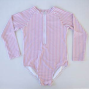 pink and white long sleeve stripe girls swimsuit coco active australia